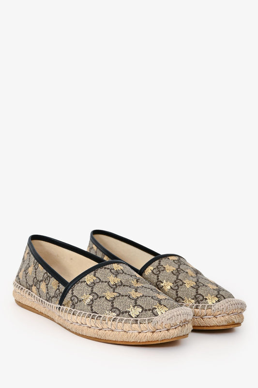 Gucci Beige Supreme Bee Print Coated Canvas Espadrilles Size 37.5