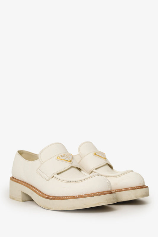 Prada Cream/Tan Brushed Leather Loafers Size 38