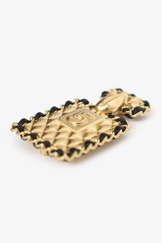 Chanel™ B23 Gold Tone Leather Interlaced No.5 Perfume Bottle Brooch