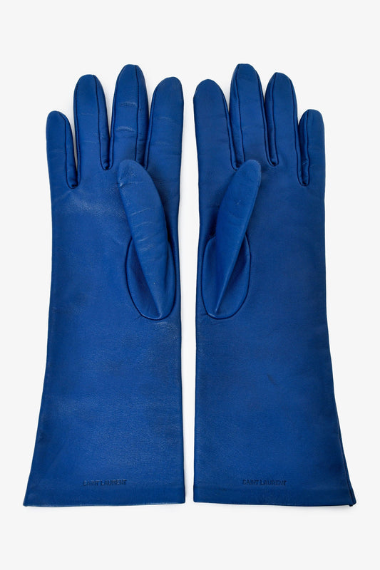 Saint Laurent Royal Blue Leather Long Gloves Size 8
