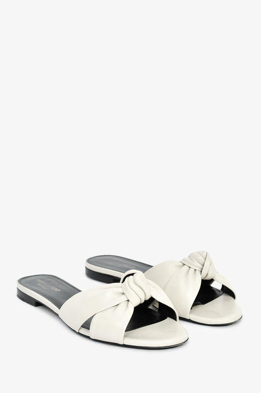 Saint Laurent White Leather Knot Flat Sandals Size 39