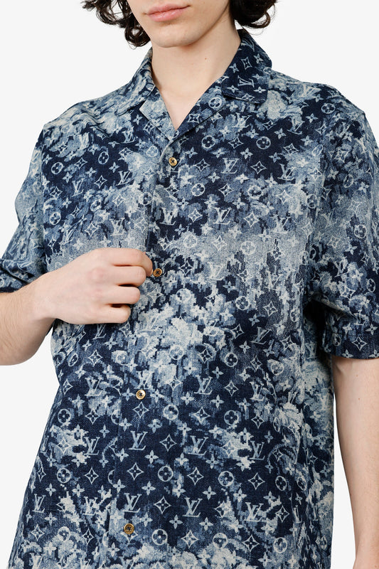 Louis Vuitton 2021 Blue Denim Tie-Dye Monogram Shirt Size S Mens