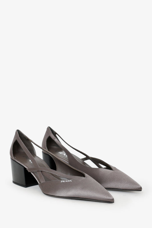 Prada Grey Satin Cut Out 55mm Pumps Size 38