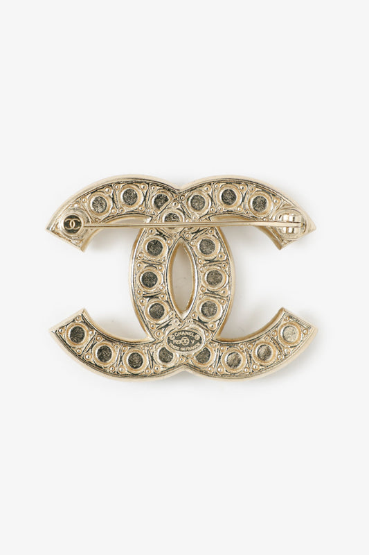Chanel™ Gold-plated Faux Pearl & Strass CC Brooch
