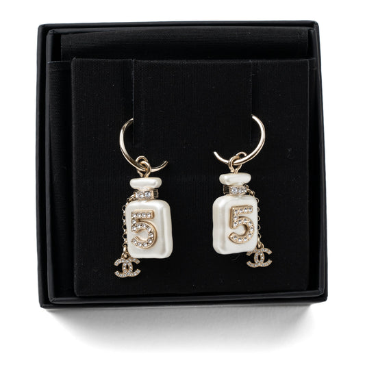 Chanel No.5 Perfume Earring Light Gold Tone