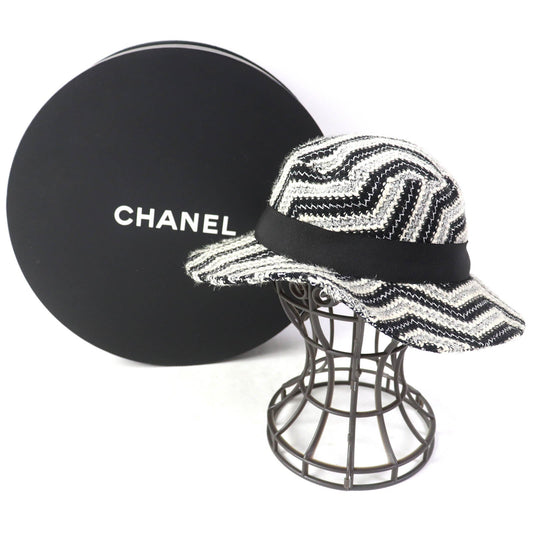 Chanel Vintage Glitter Tweed Hat Black White Silver