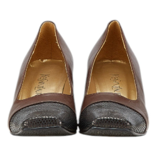 Saint Laurent Square Toe Python Embossed Leather Pumps