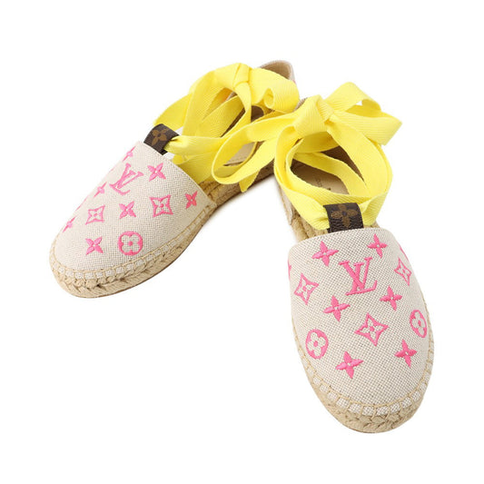 LOUIS VUITTON Starboard Line Loafer Sandals Natural/Pink1A8GC6 Canvas Raffia Rubber Size 36