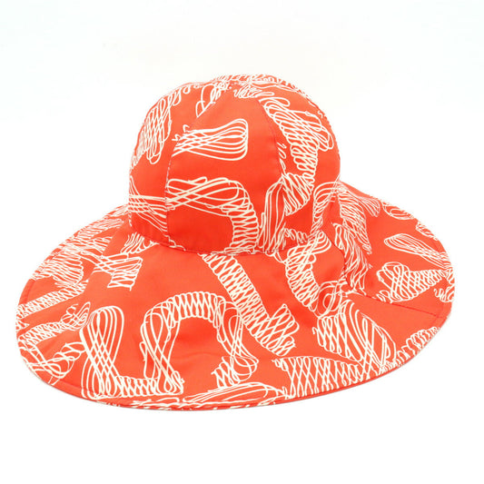 Chanel 100% Cotton Coco Mark Wide Brim Hat Vermilion/White