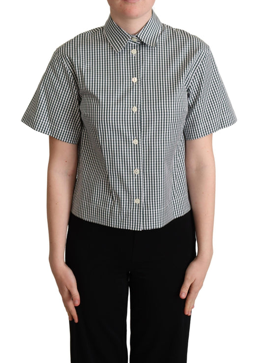 Dolce & Gabbana White Green Cotton Check Shirt Blouse Women's Top