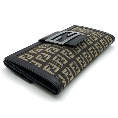 Fendi Zucchino Brown Canvas Long Wallet (Bi-Fold) ()