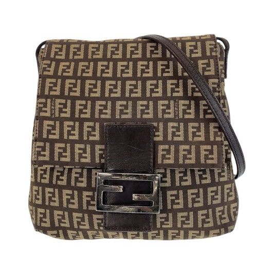 Fendi Zucchino Brown Canvas Pochette Shoulder Bag ()