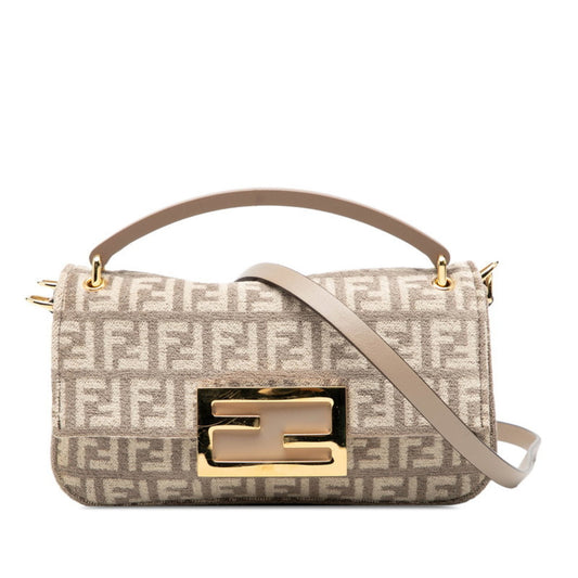 Fendi Zucchino Gray Fabric Leather Handbag Shoulder Bag ()