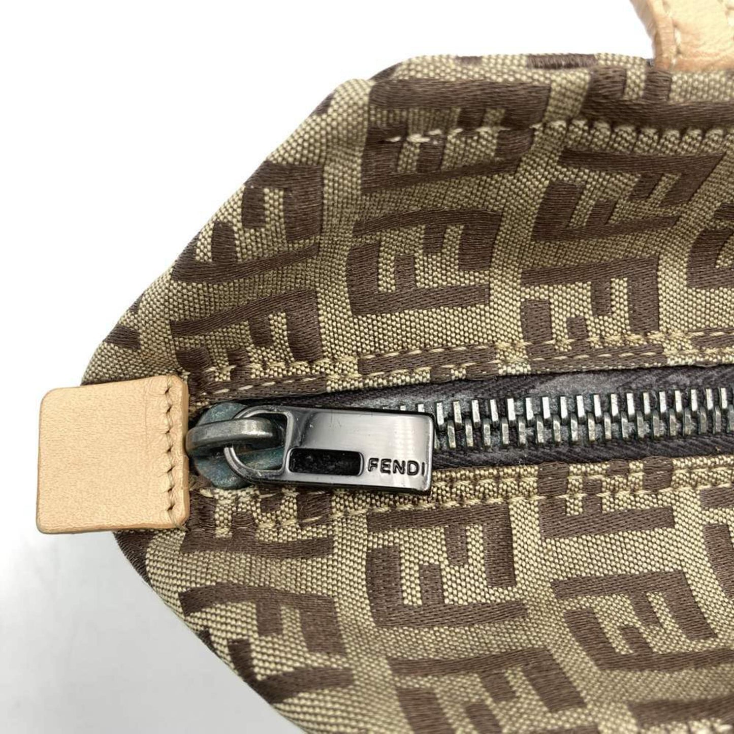 Fendi Zucchino Beige Canvas Leather Handbag ()