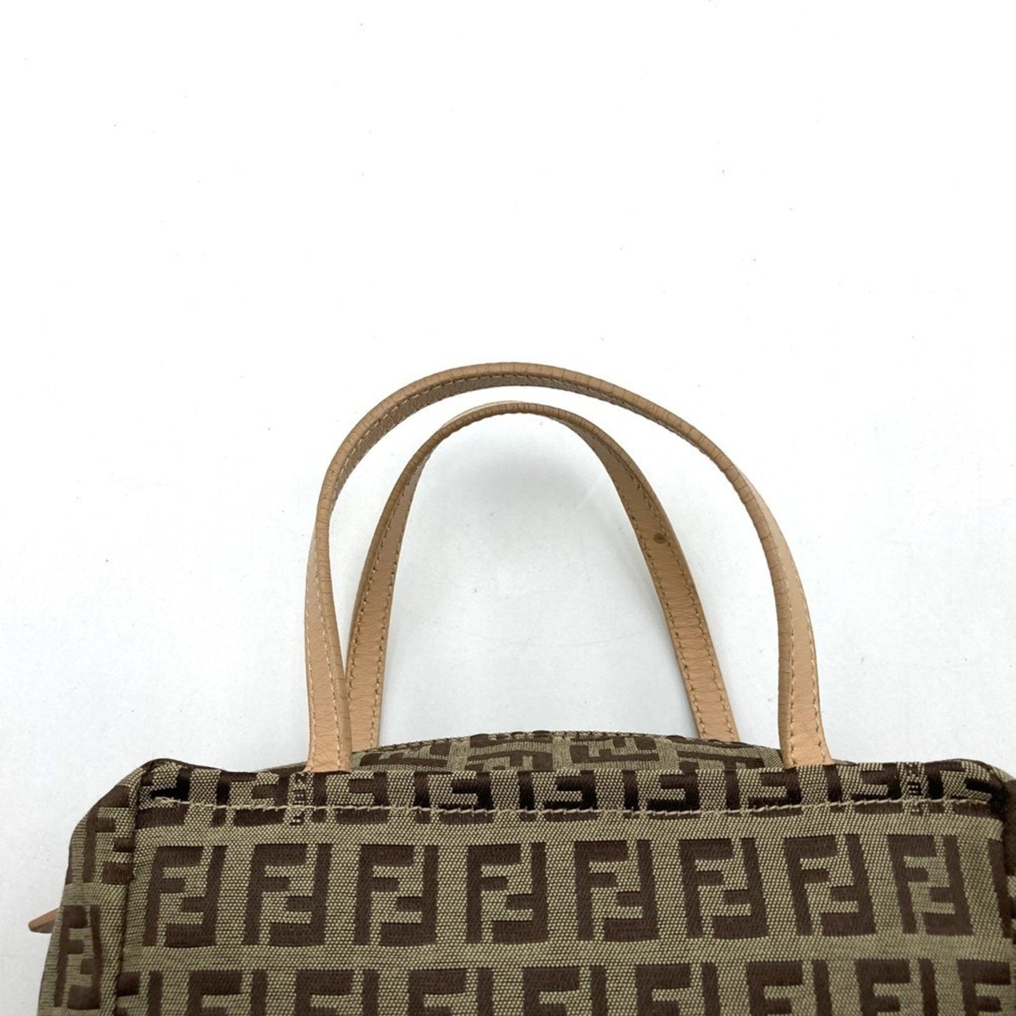 Fendi Zucchino Beige Canvas Leather Handbag ()