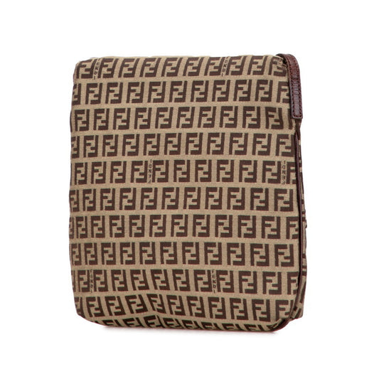 Fendi Zucchino Brown Canvas Leather Shoulder Bag ()