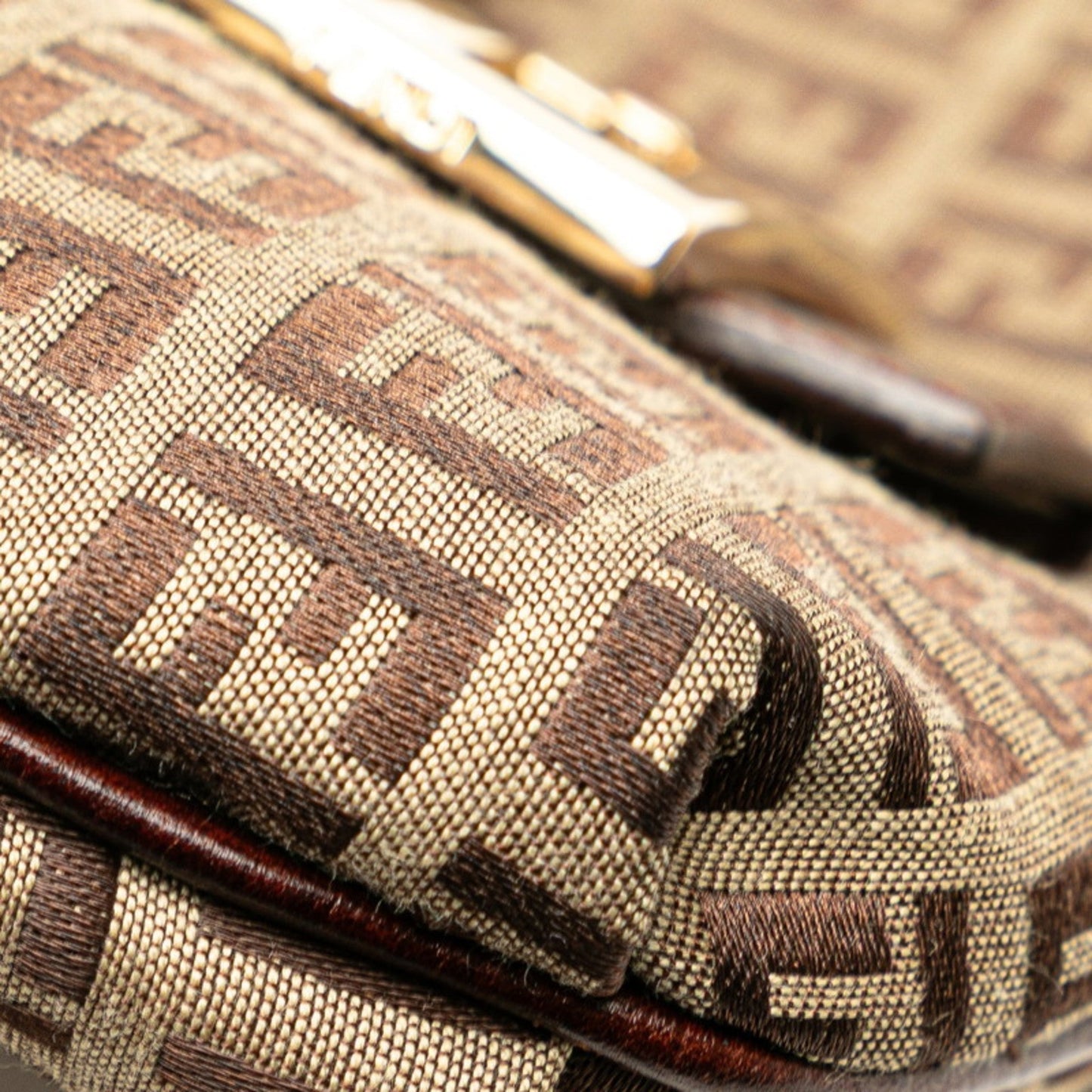Fendi Zucchino Brown Canvas Leather Shoulder Bag ()