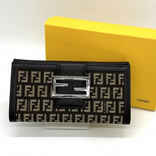 Fendi Zucchino Brown Canvas Long Wallet (Bi-Fold) ()