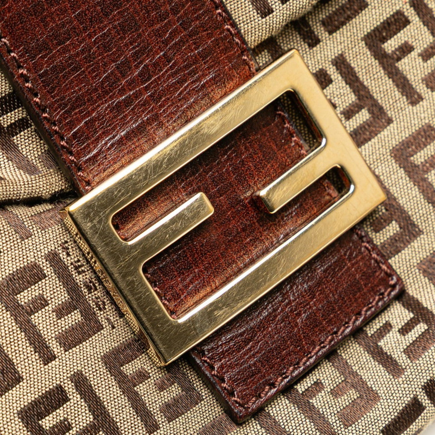 Fendi Zucchino Brown Canvas Leather Shoulder Bag ()