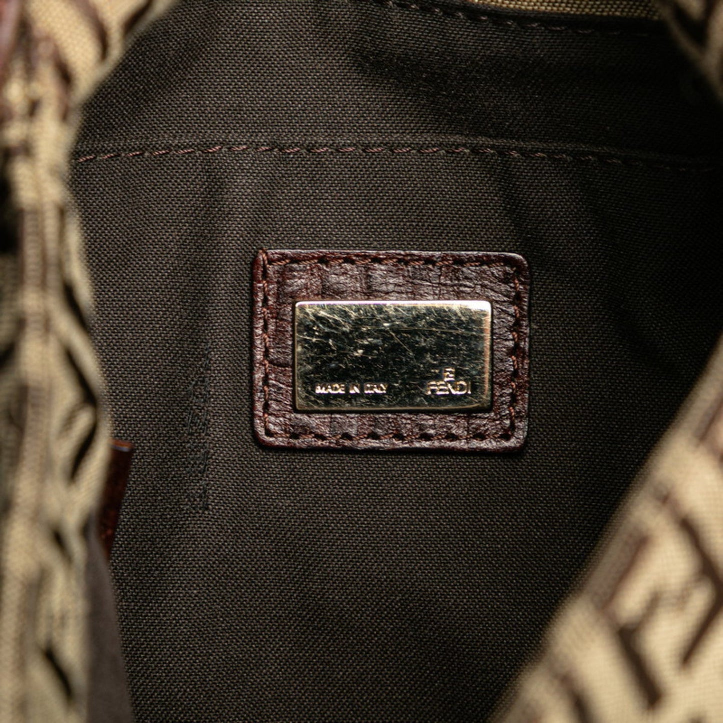 Fendi Zucchino Brown Canvas Leather Shoulder Bag ()
