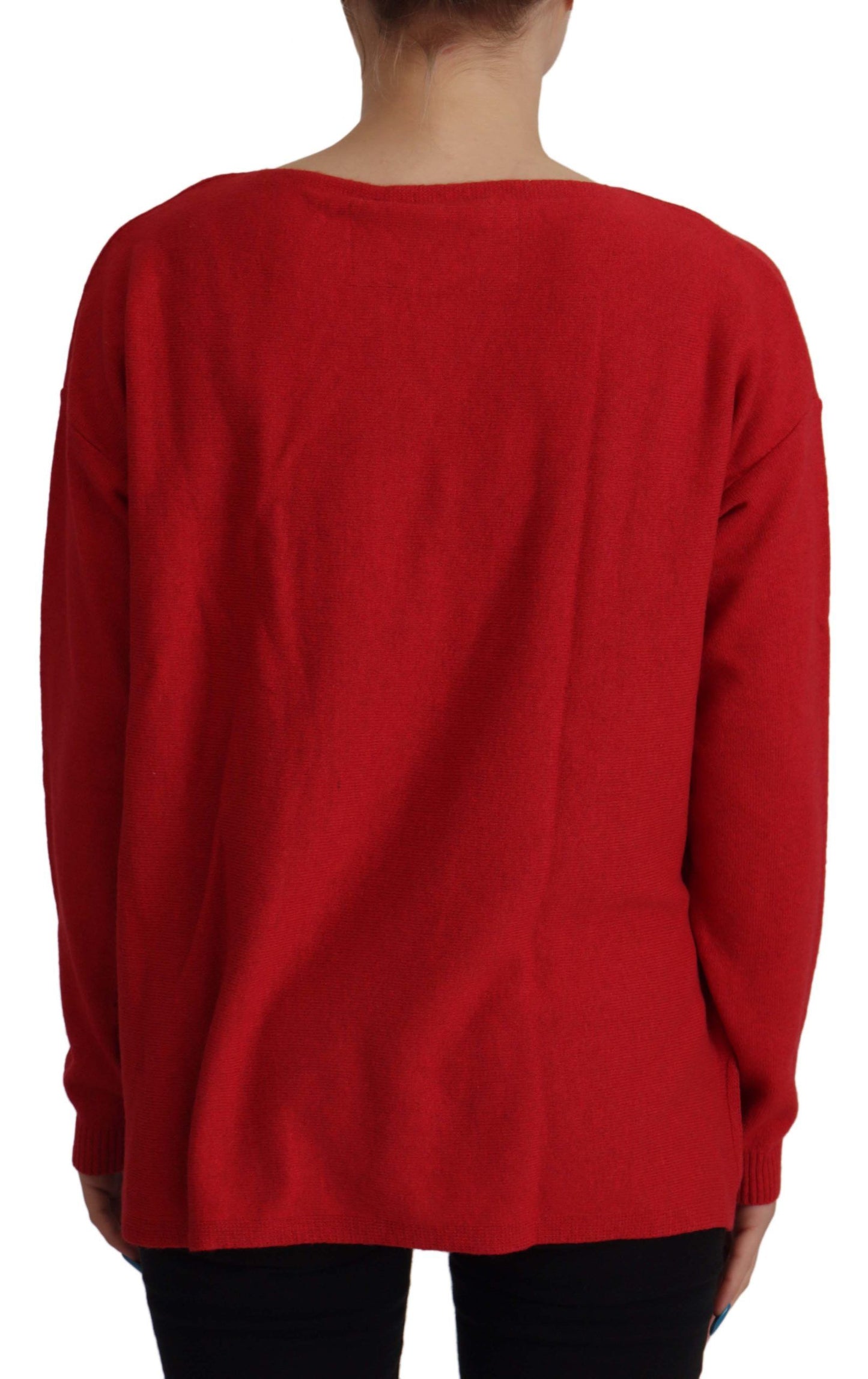 Dolce & Gabbana Red Wool Knit Round Neck Pullover Women's Sweater