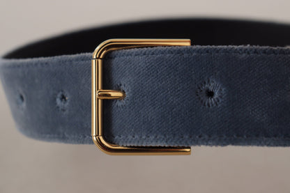 Dolce & Gabbana Navy Blue Velvet Gold Metal Logo Waist Buckle Women's Belt