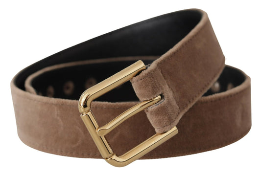 Dolce & Gabbana Light Brown Velvet Gold Tone Logo Metal Buckle Women's Belt