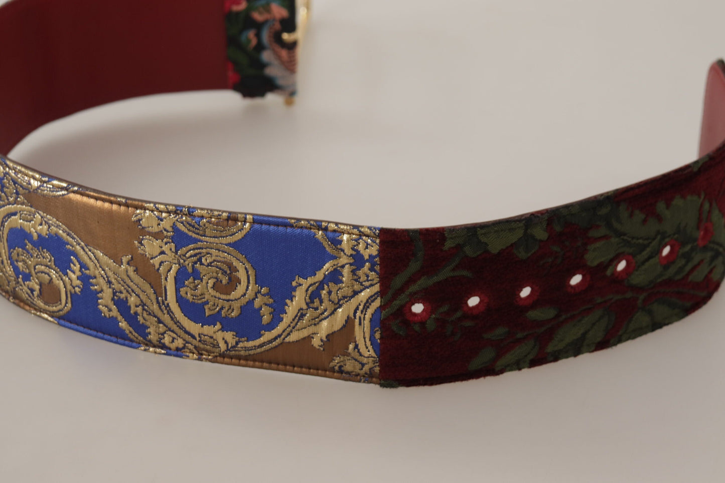 Dolce & Gabbana Red Embroidered Leather Gold Logo Metal Buckle Women's Belt