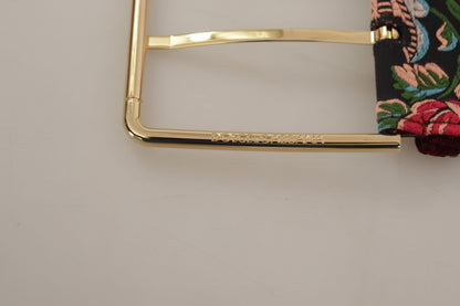 Dolce & Gabbana Red Embroidered Leather Gold Logo Metal Buckle Women's Belt