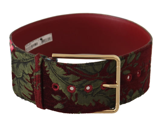 Dolce & Gabbana Red Embroidered Leather Gold Logo Metal Buckle Women's Belt