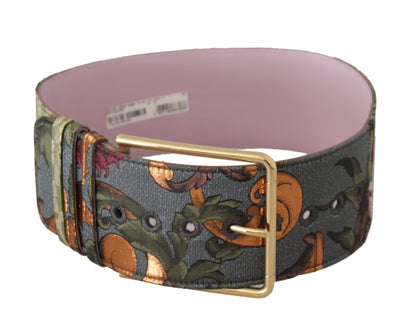 Dolce & Gabbana Multicolor Leather Embroidered Gold Metal Buckle Women's Belt