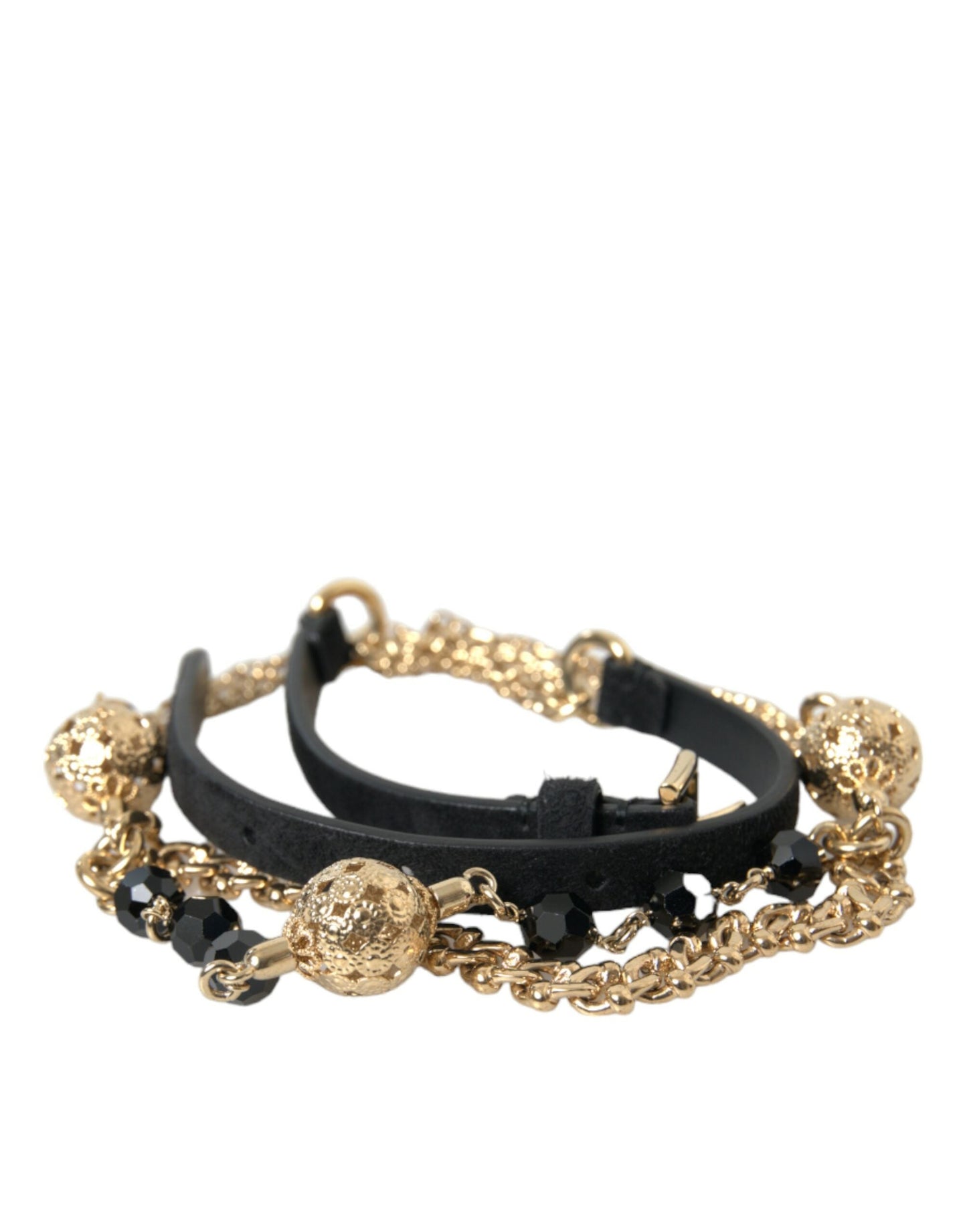 Dolce & Gabbana Black Suede Gold Chain Crystal Waist Women's Belt