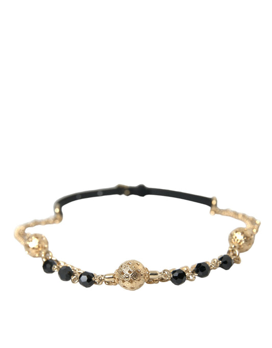Dolce & Gabbana Black Suede Gold Chain Crystal Waist Women's Belt