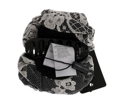Dolce & Gabbana Black White Floral Lace Crystal Hair Women's Claw