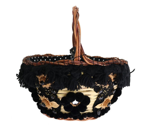 Dolce & Gabbana Beige Straw Snakeskin Pom Pom Crystal AGNESE Women's Bag