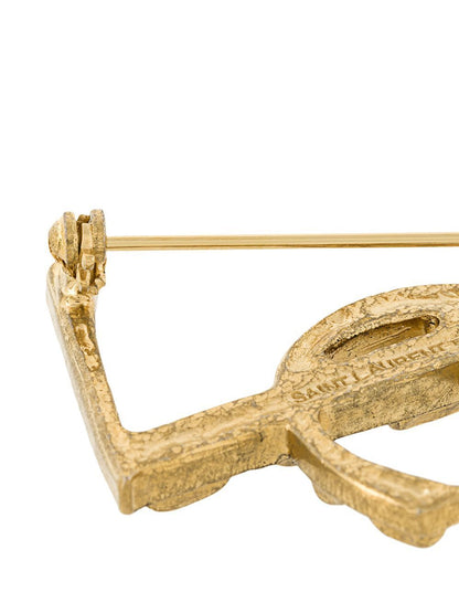 SAINT LAURENT Crocodile-Effect Monogram Brooch