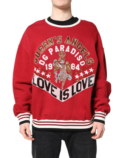 Dolce & Gabbana Red Sequin Knit Pullover Sweatshirt Men's Sweater