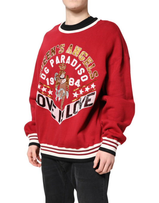 Dolce & Gabbana Red Sequin Knit Pullover Sweatshirt Men's Sweater
