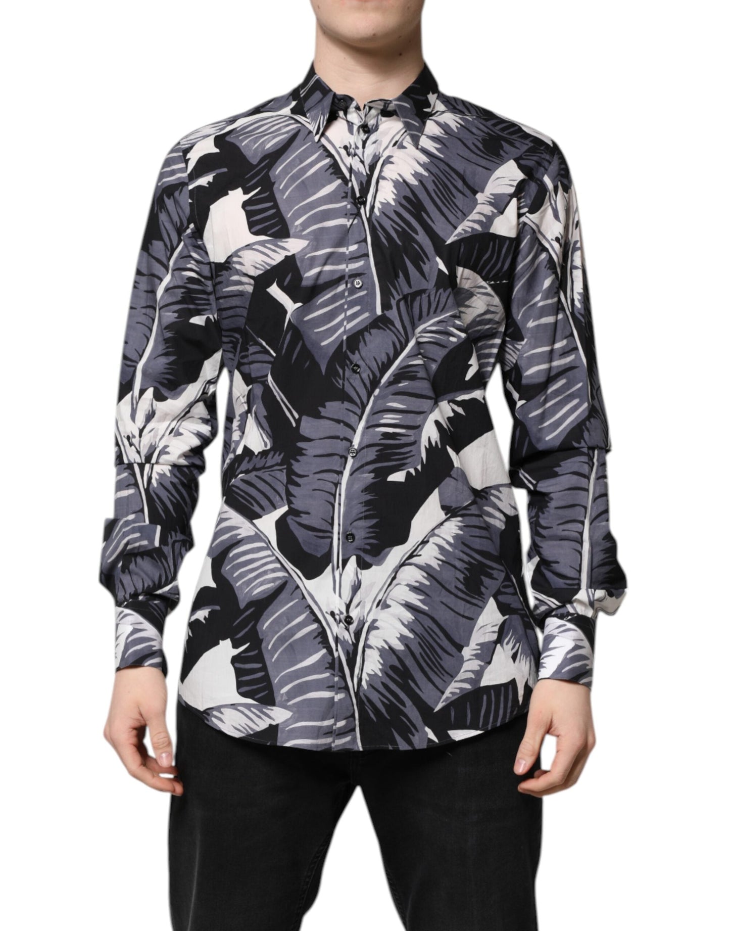 Dolce & Gabbana Multicolor GOLD Cotton Banana Leaf Print Men's Shirt