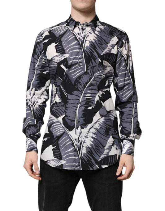 Dolce & Gabbana Multicolor GOLD Cotton Banana Leaf Print Men's Shirt