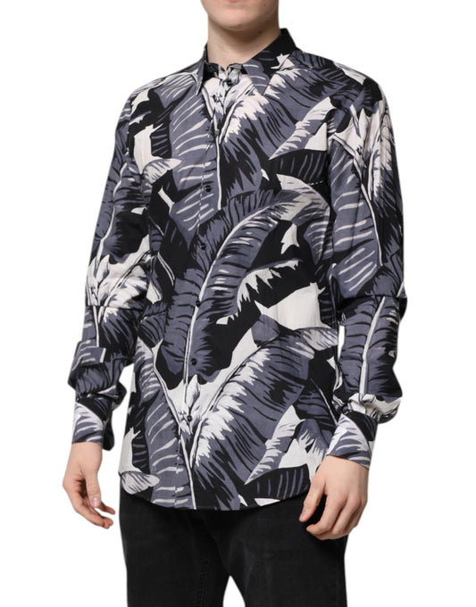 Dolce & Gabbana Multicolor GOLD Cotton Banana Leaf Print Men's Shirt