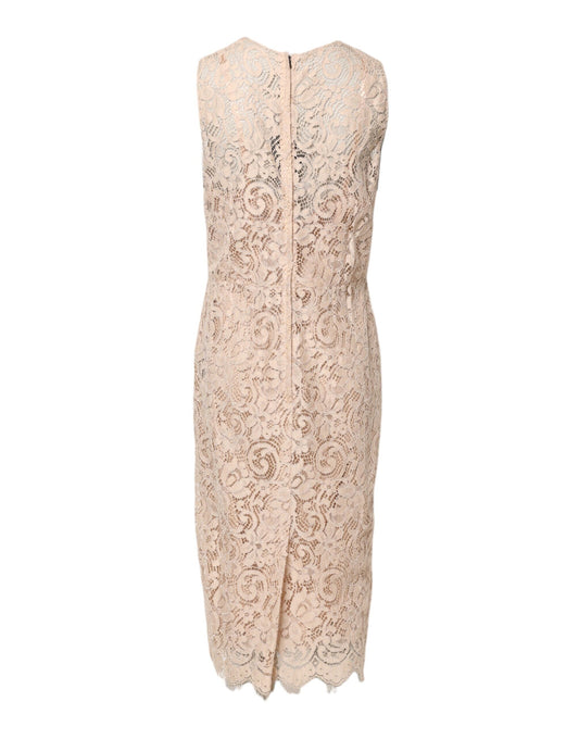 Dolce & Gabbana Beige Floral Lace Sleeveless Sheath Women's Dress ()