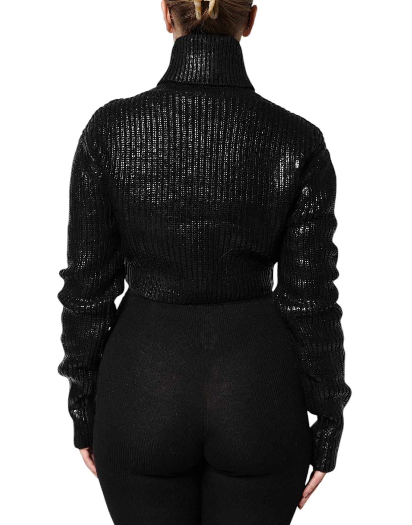 Dolce & Gabbana Black Wool Long Sleeve Turtleneck Cropped Women's Top