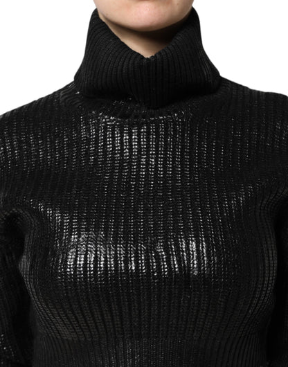 Dolce & Gabbana Black Wool Long Sleeve Turtleneck Cropped Women's Top