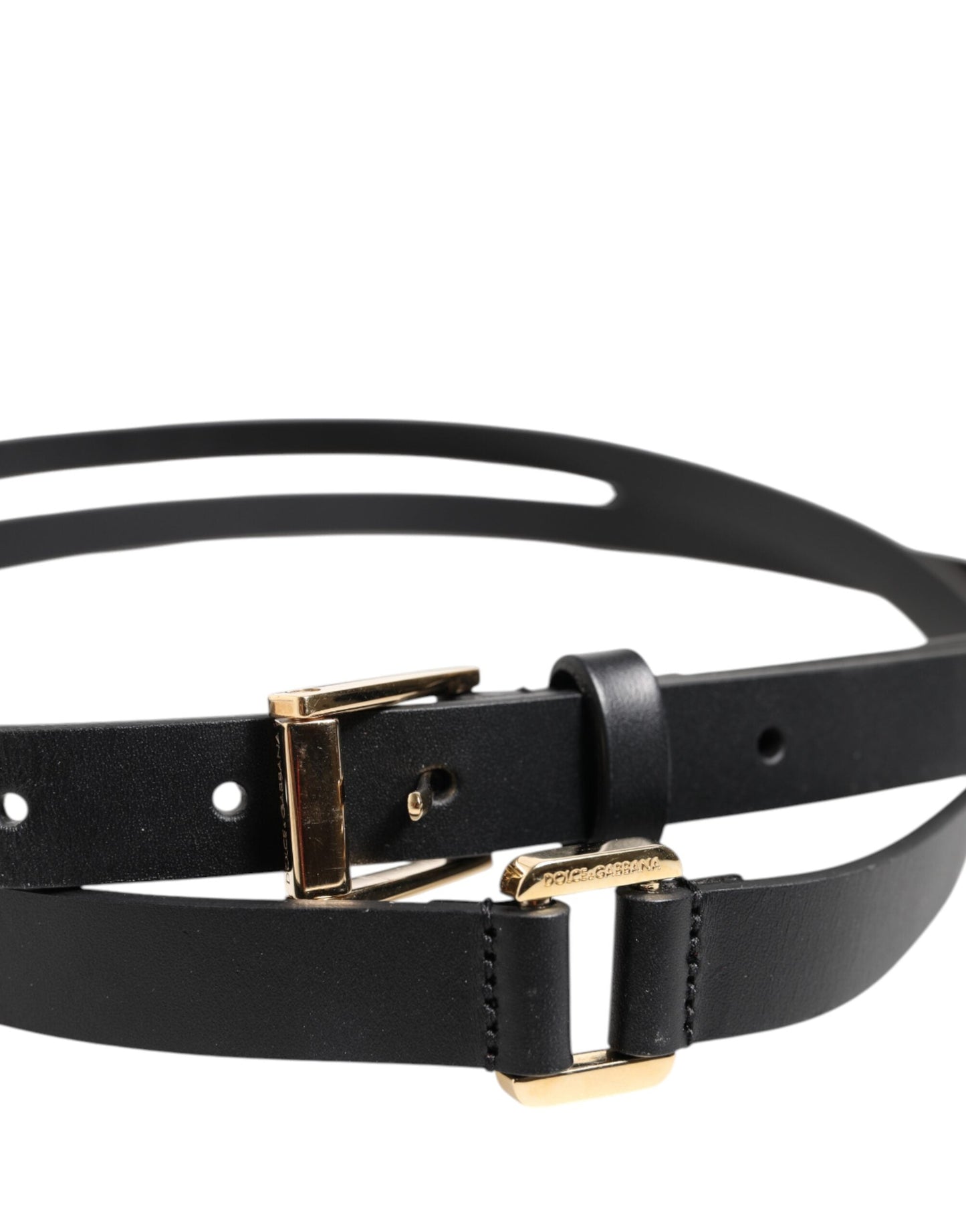Dolce & Gabbana Black Double Strap Leather Gold Buckle Men's Belt