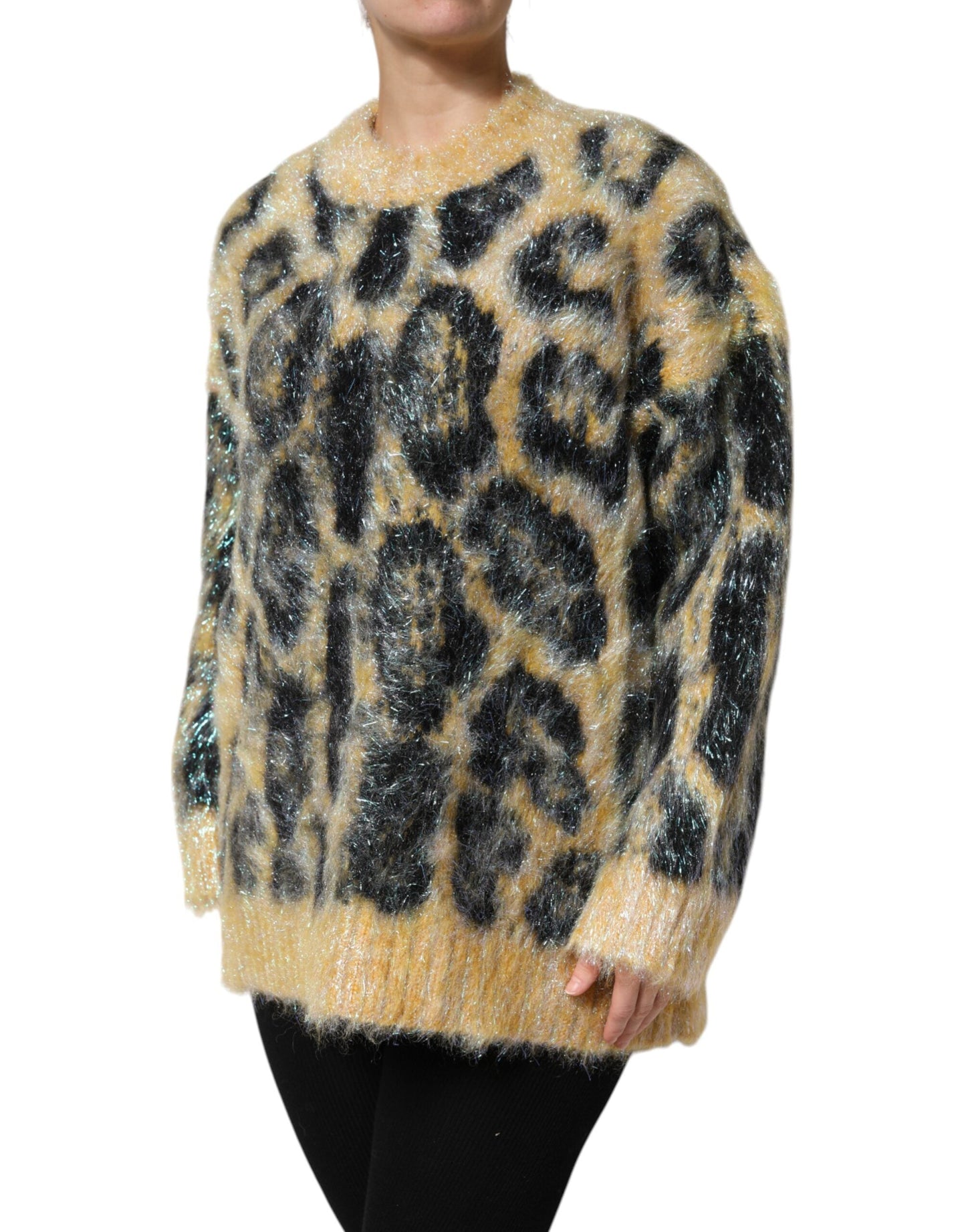 Dolce & Gabbana Multicolor Leopard Mohair Crew Neck Women's Sweater