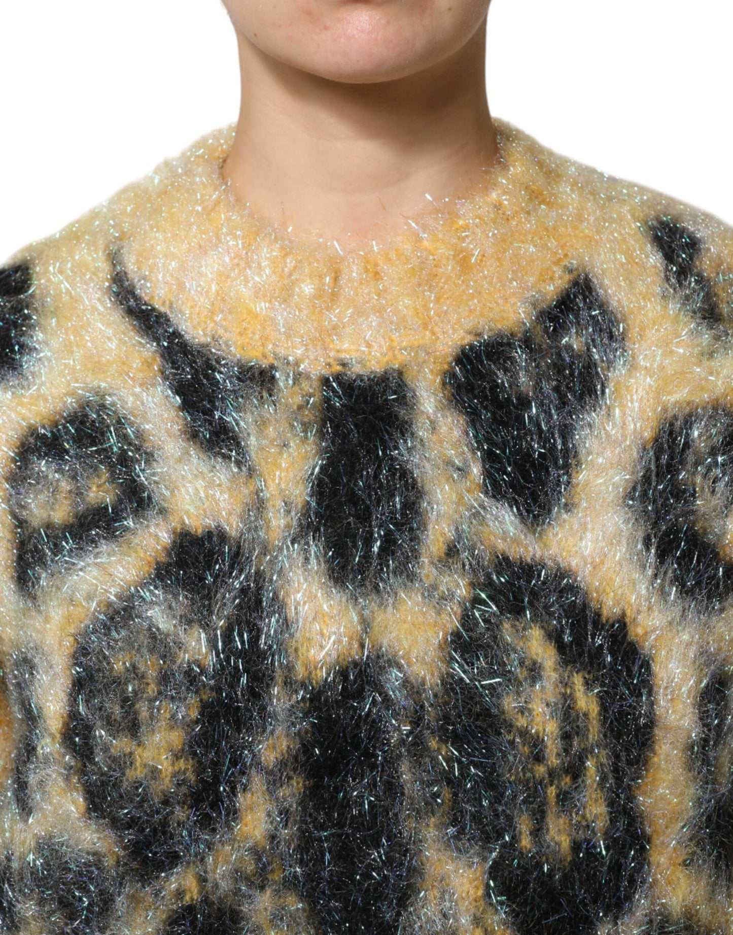 Dolce & Gabbana Multicolor Leopard Mohair Crew Neck Women's Sweater