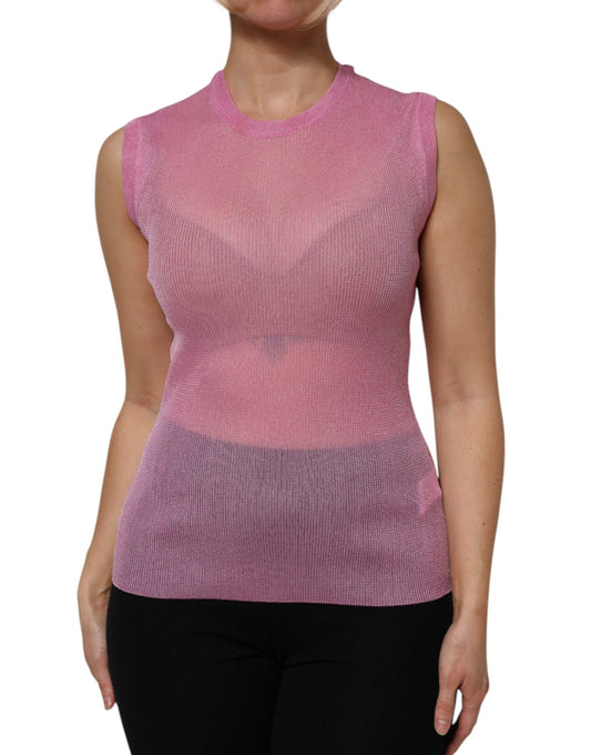 Dolce & Gabbana Pink Polyester Sleeveless Round Neck Tank Women's Top ()