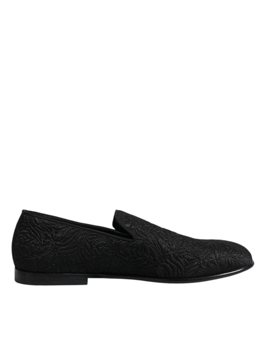 Dolce & Gabbana Black Jacquard Slip On Loafers Formal Men's Shoes