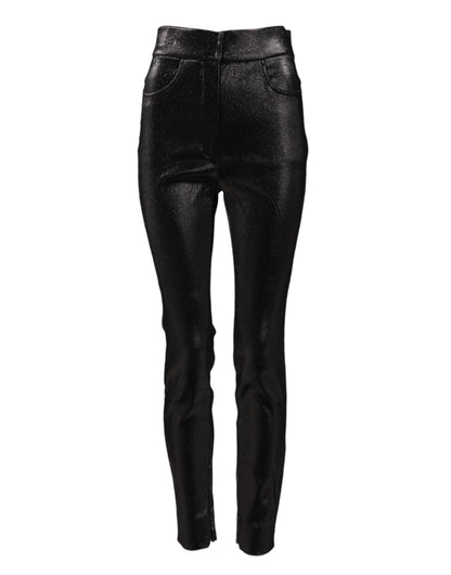 Dolce & Gabbana Black Cotton Stretch Silver Lurex Thread Women's Pants